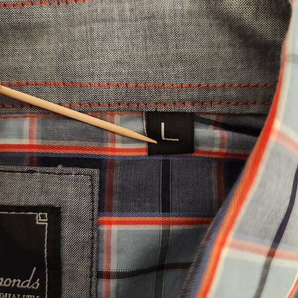 7 Diamonds Western Shirt Cowboy Button‎ Up Blue Plaid Cotton Mens Large - Picture 12 of 16